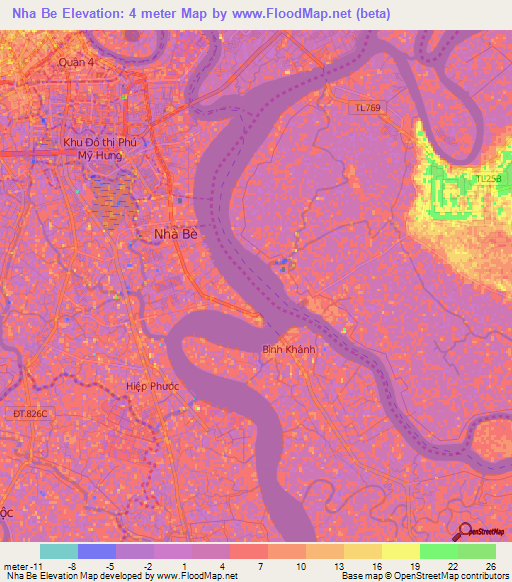 Nha Be,Vietnam Elevation Map