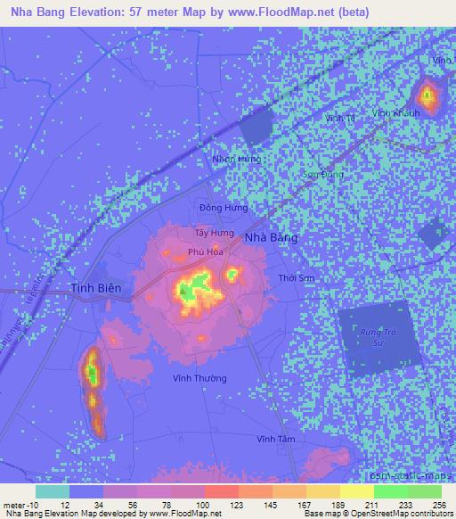 Nha Bang,Vietnam Elevation Map