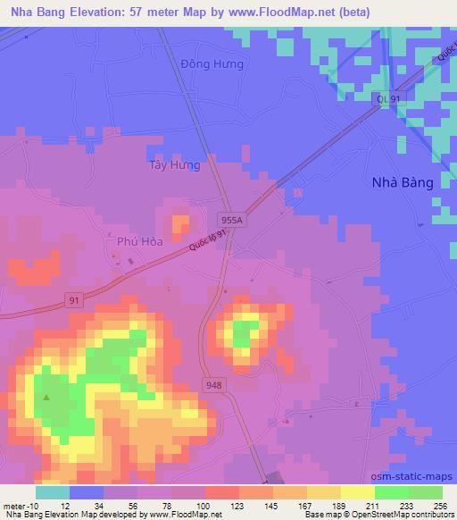 Nha Bang,Vietnam Elevation Map