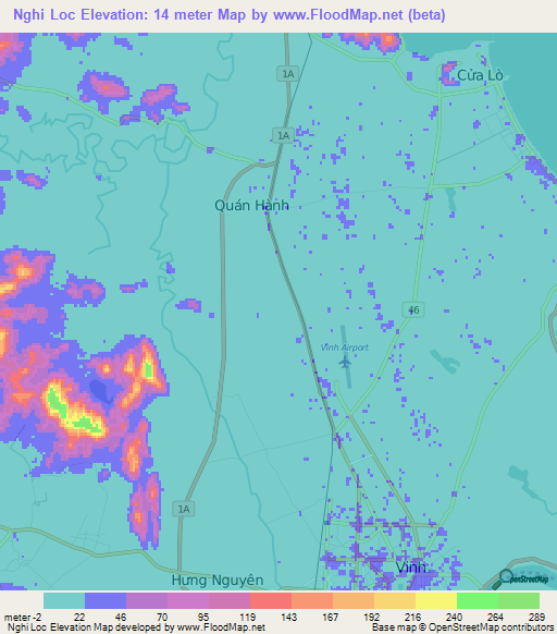 Nghi Loc,Vietnam Elevation Map