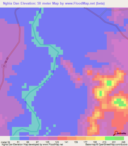 Nghia Dan,Vietnam Elevation Map