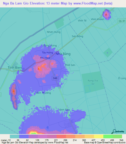 Nga Ba Lam Gio,Vietnam Elevation Map