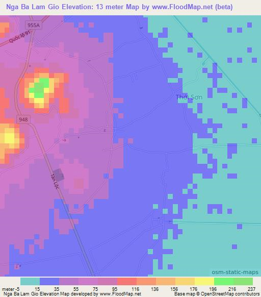 Nga Ba Lam Gio,Vietnam Elevation Map