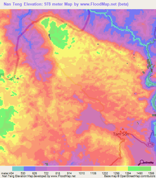 Nan Teng,Vietnam Elevation Map