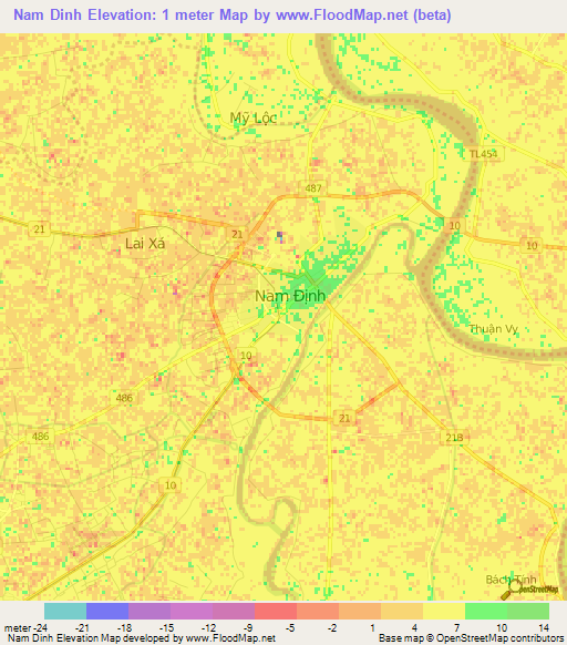 Nam Dinh,Vietnam Elevation Map