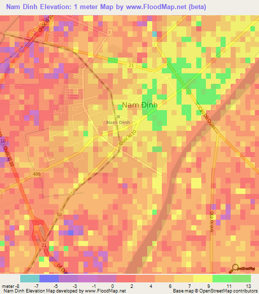 Nam Dinh,Vietnam Elevation Map