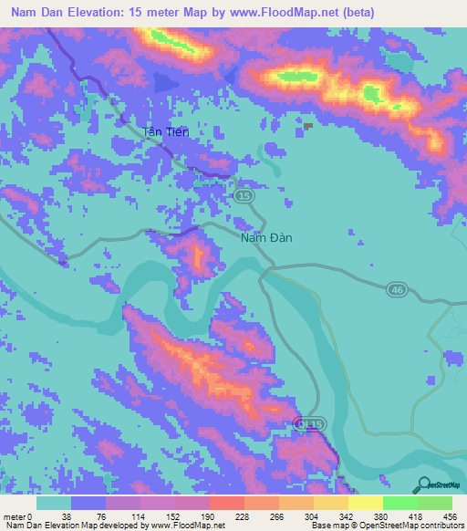 Nam Dan,Vietnam Elevation Map