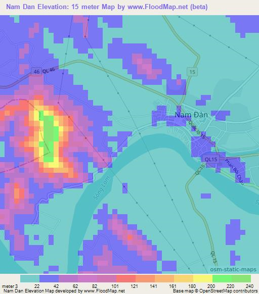 Nam Dan,Vietnam Elevation Map