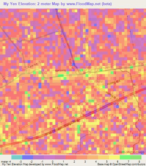 My Yen,Vietnam Elevation Map