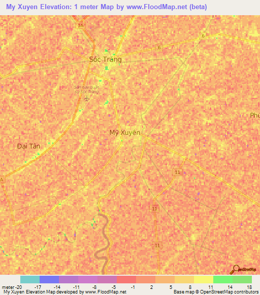 My Xuyen,Vietnam Elevation Map