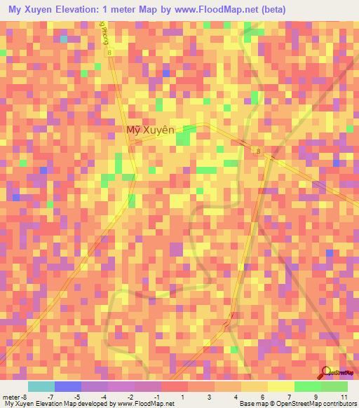 My Xuyen,Vietnam Elevation Map
