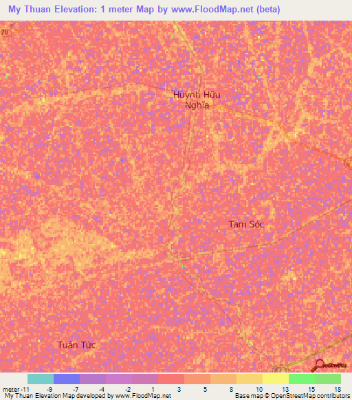 My Thuan,Vietnam Elevation Map