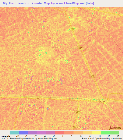 My Tho,Vietnam Elevation Map