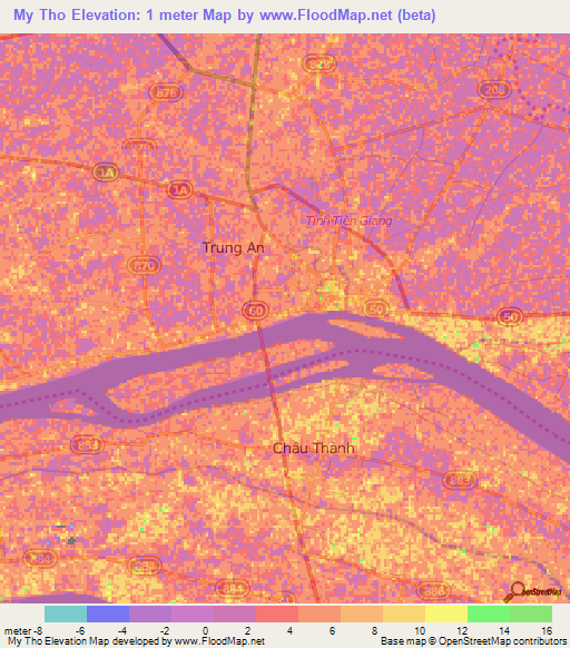 My Tho,Vietnam Elevation Map