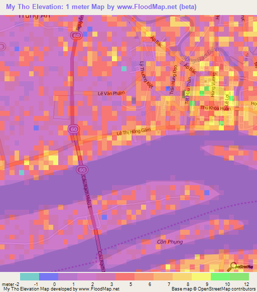 My Tho,Vietnam Elevation Map