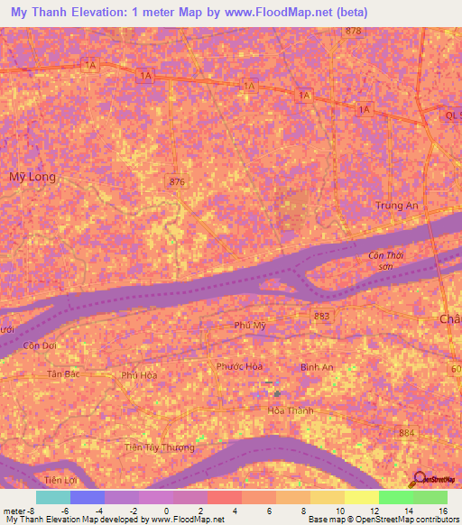 My Thanh,Vietnam Elevation Map