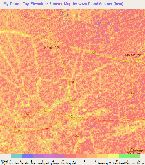 My Phuoc Tay,Vietnam Elevation Map