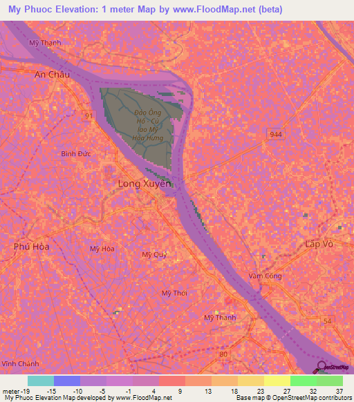 My Phuoc,Vietnam Elevation Map