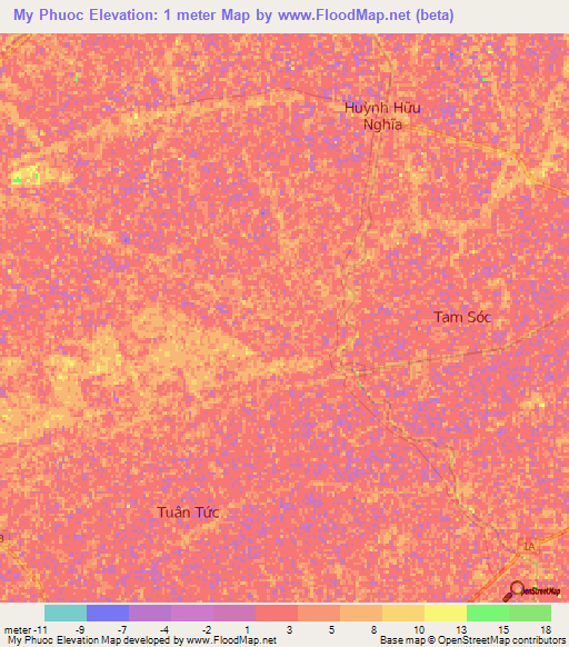 My Phuoc,Vietnam Elevation Map