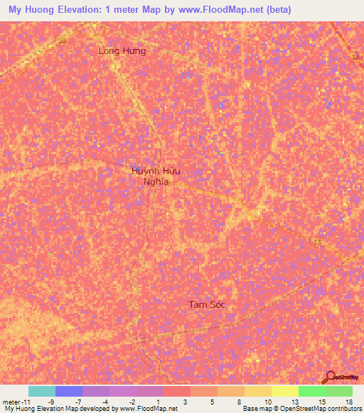 My Huong,Vietnam Elevation Map