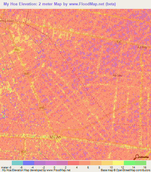 My Hoa,Vietnam Elevation Map