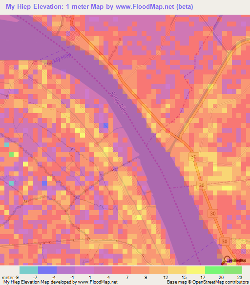 My Hiep,Vietnam Elevation Map