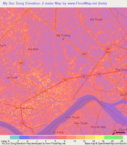 My Duc Dong,Vietnam Elevation Map