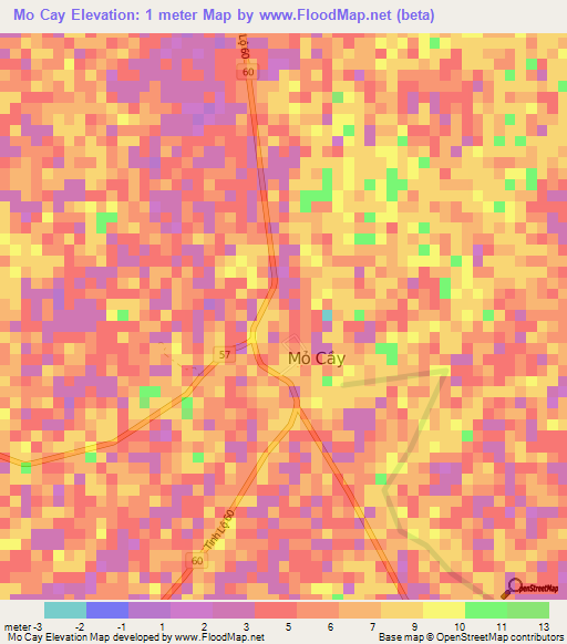 Mo Cay,Vietnam Elevation Map