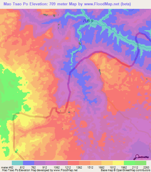 Mao Tsao Po,Vietnam Elevation Map