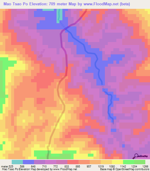 Mao Tsao Po,Vietnam Elevation Map