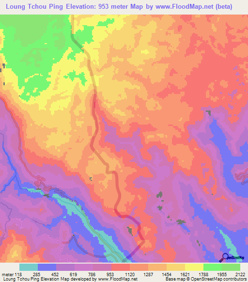 Loung Tchou Ping,Vietnam Elevation Map