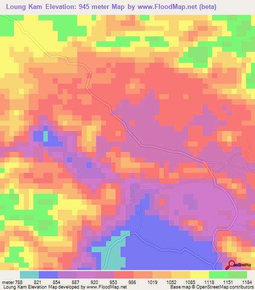 Loung Kam,Vietnam Elevation Map