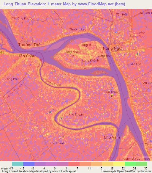 Long Thuan,Vietnam Elevation Map