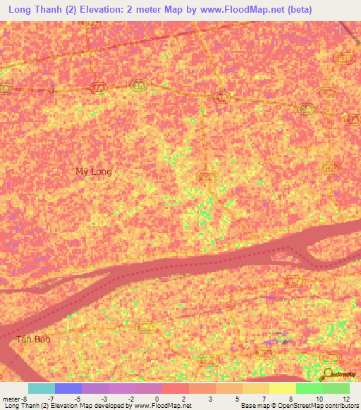 Long Thanh (2),Vietnam Elevation Map