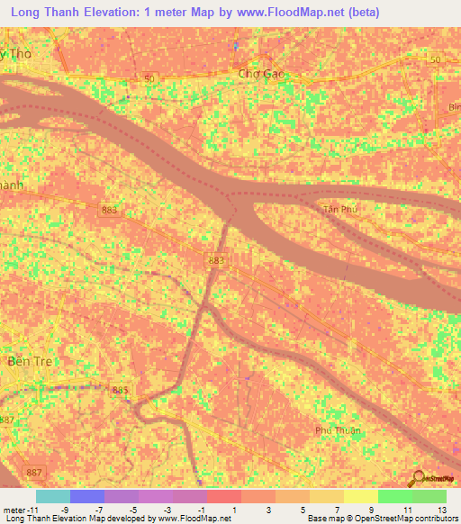 Long Thanh,Vietnam Elevation Map