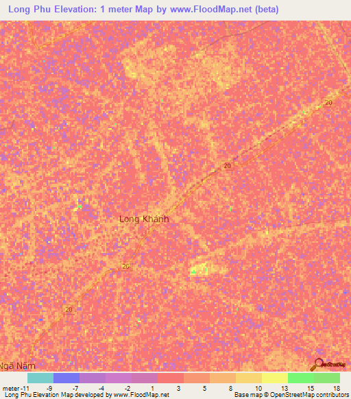 Long Phu,Vietnam Elevation Map