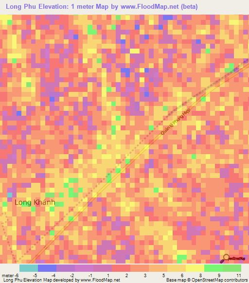 Long Phu,Vietnam Elevation Map