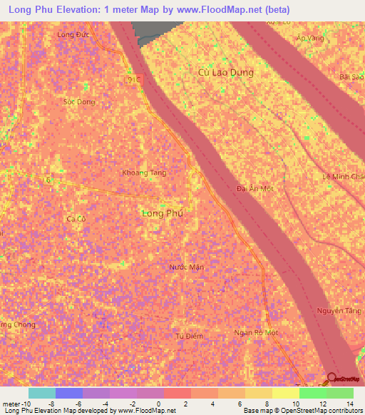 Long Phu,Vietnam Elevation Map