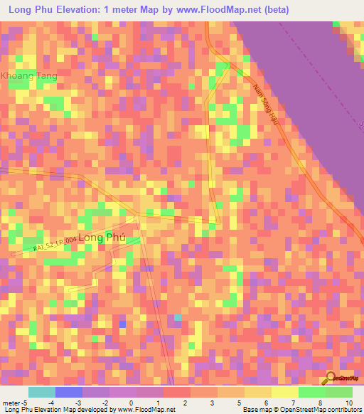 Long Phu,Vietnam Elevation Map