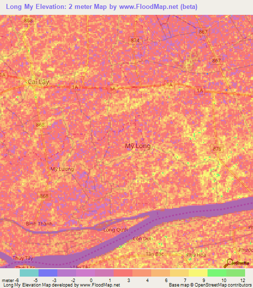 Long My,Vietnam Elevation Map