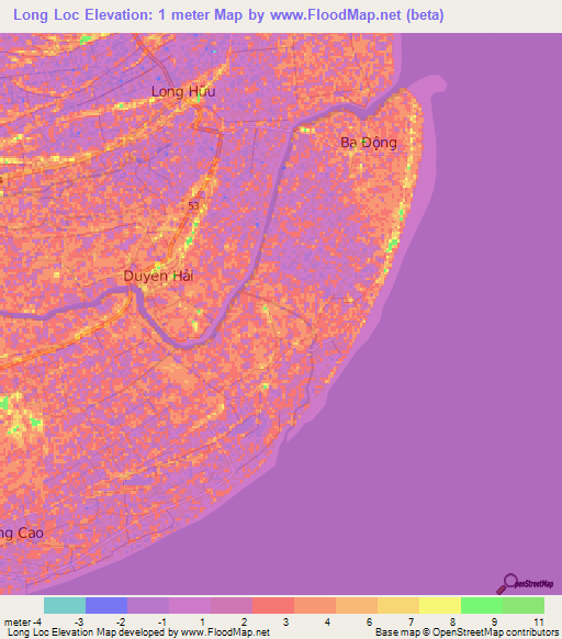 Long Loc,Vietnam Elevation Map