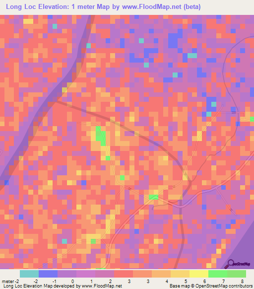 Long Loc,Vietnam Elevation Map