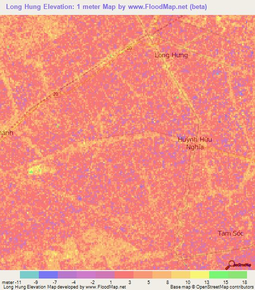 Long Hung,Vietnam Elevation Map