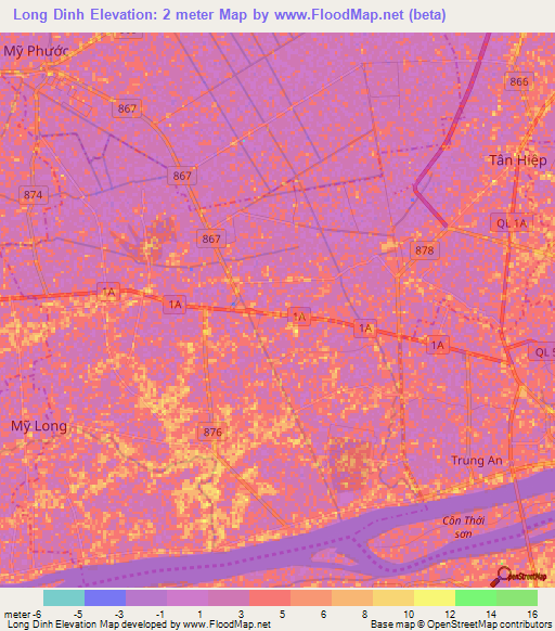 Long Dinh,Vietnam Elevation Map