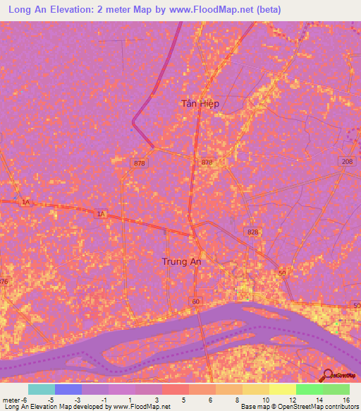 Long An,Vietnam Elevation Map