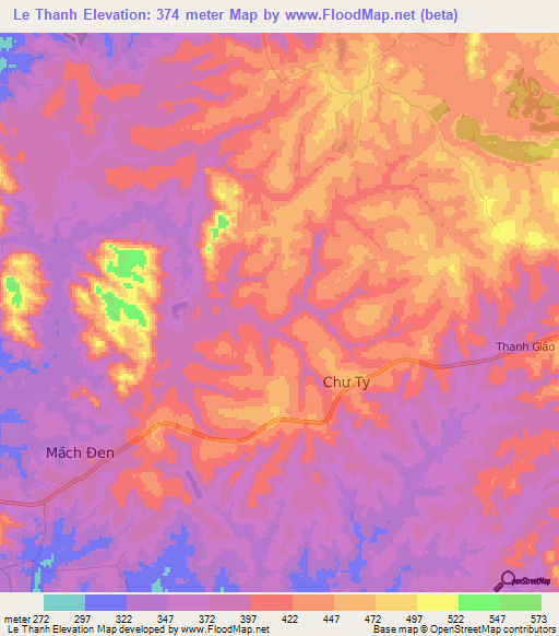 Le Thanh,Vietnam Elevation Map