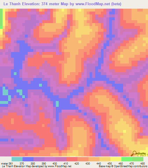 Le Thanh,Vietnam Elevation Map