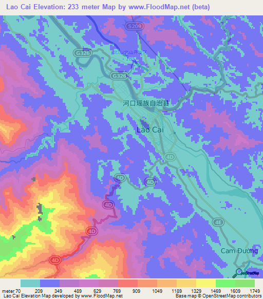 Lao Cai,Vietnam Elevation Map