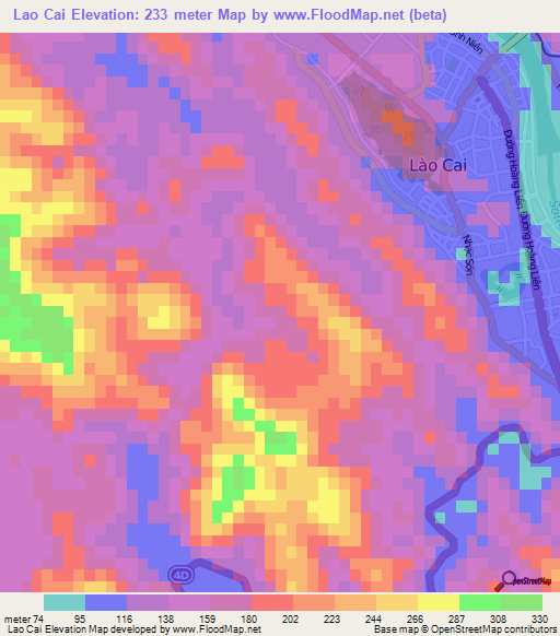 Lao Cai,Vietnam Elevation Map