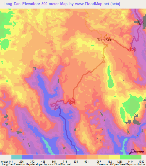 Lang Dan,Vietnam Elevation Map